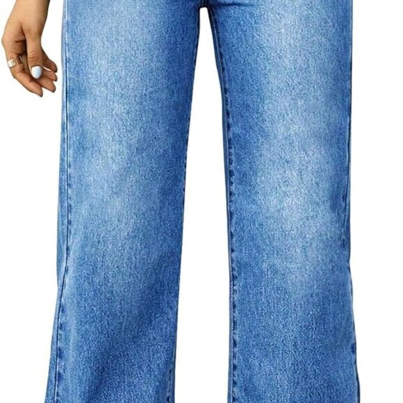 Straight Leg Jeans for Women,High Waisted Wide Leg Loose Microelastic Boyfriend - Picture 1 of 5